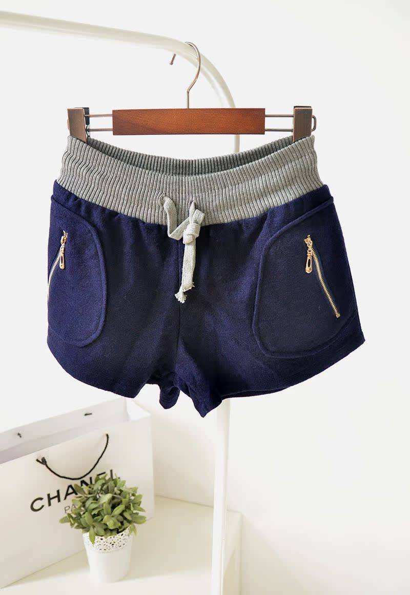 秋<em>冬季</em>新款女装<em>批发</em> 韩版拉链松紧腰毛呢<em>短裤</em>