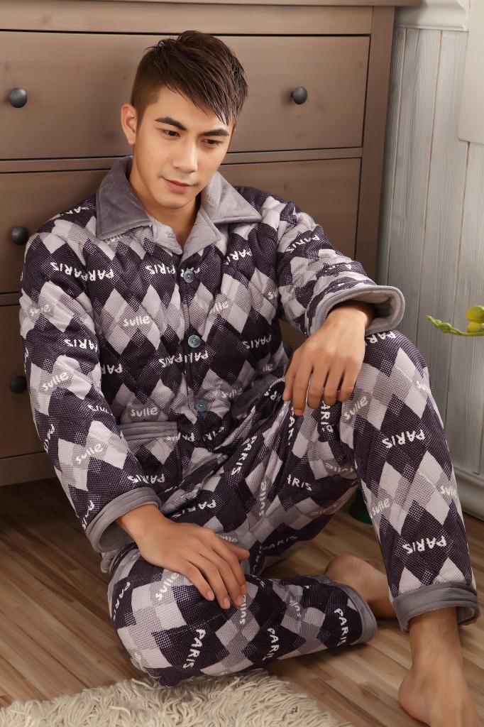 冬季<em>男士</em>纯棉<em>睡衣</em> 夹棉<em>贴身</em>珊瑚绒加厚休闲家
