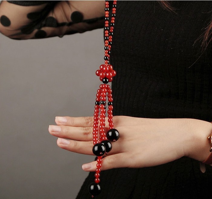 天然水晶<em>毛衣链</em> 红玛瑙<em>长款</em>项链 <em>欧美</em>女款时尚