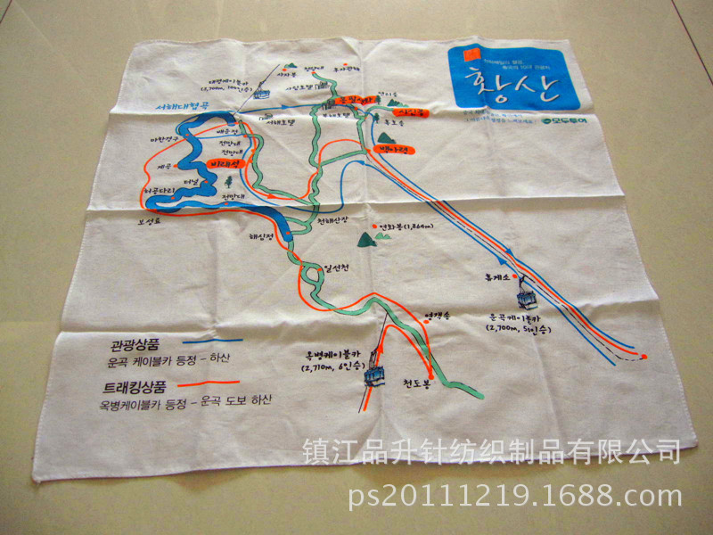 巾厂家定制生产 全棉地图手帕 韩国旅游路线印