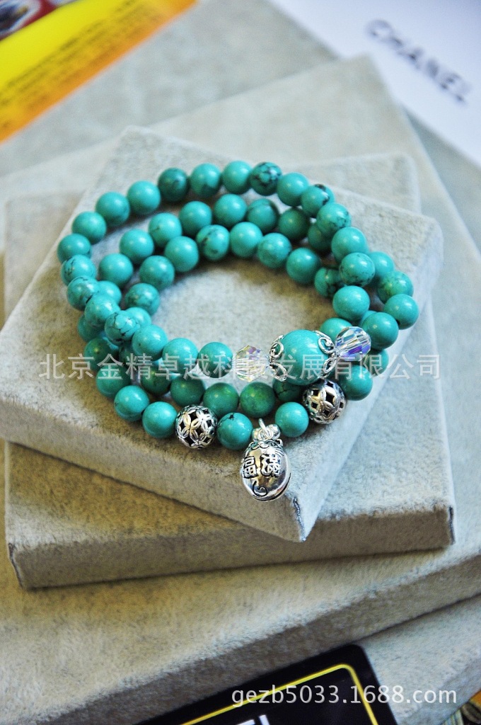 小额<em>加盟</em>代理!绿松石铃铛三圈手链<em>女款</em>手串手