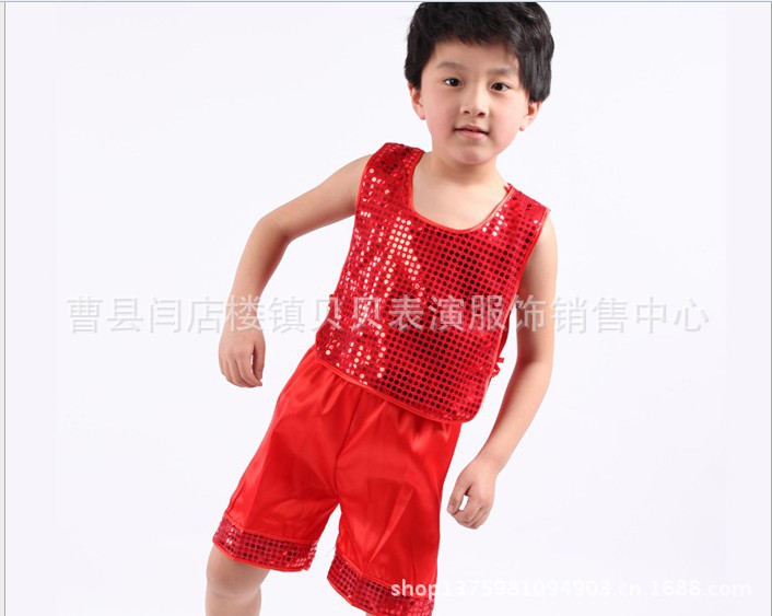 【儿童表演服装男童<em>马甲短裤</em>套装<em>亮片舞蹈</em>服民