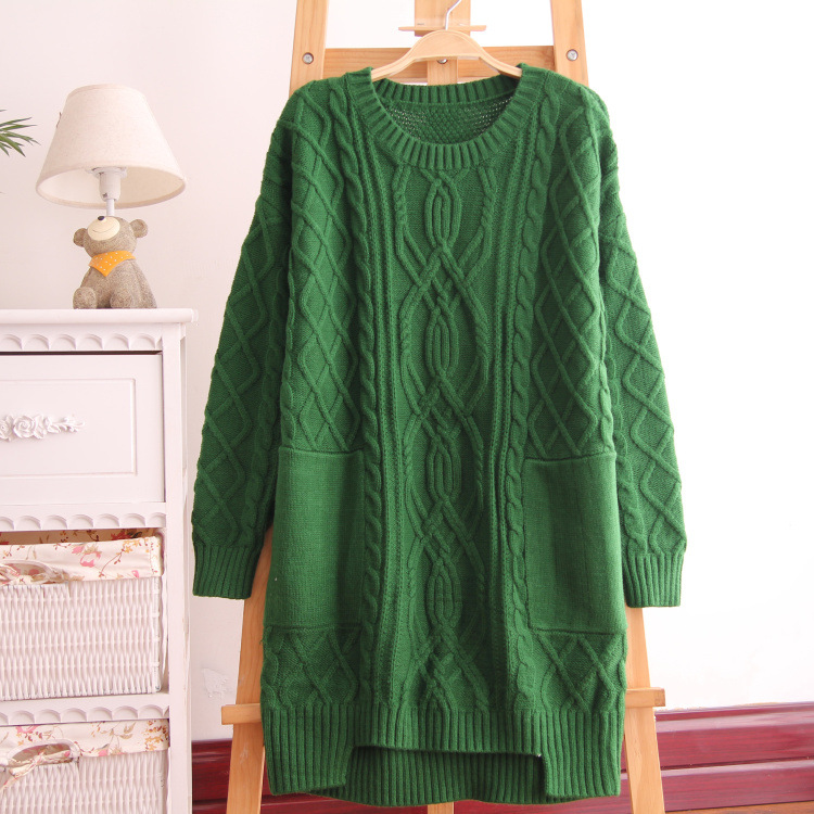 <em>批发</em> 韩国 <em>冬季</em> 拧花麻花长款加厚加大女款<em>毛衣</em>
