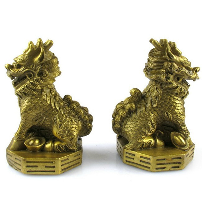 【鑫厵工艺 黄铜麒麟 纯铜坐八卦麒麟摆件 镇宅