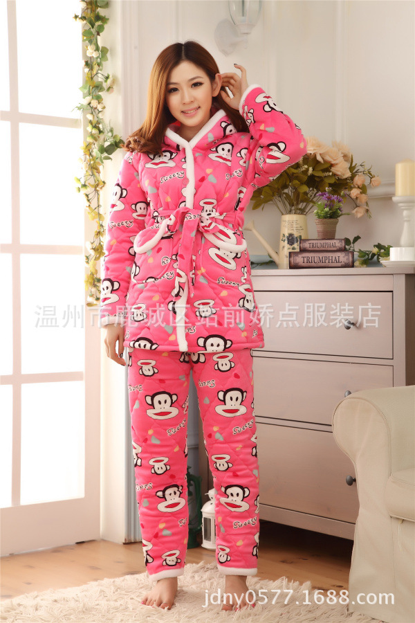 <em>女式</em>冬季<em>加厚</em>夹棉<em>睡衣</em> 可爱猴子水貂绒面料双