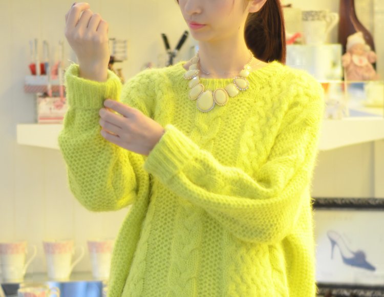 代购 复古麻花粗棒针韩版女秋冬荧光色 <em>短款</em>大