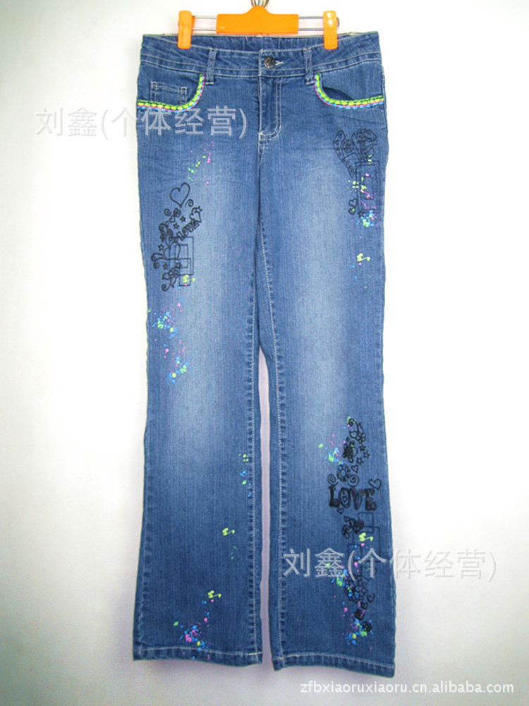 外贸原单童装<em>批发</em> 中大童<em>女童牛仔裤</em> 童长裤 印