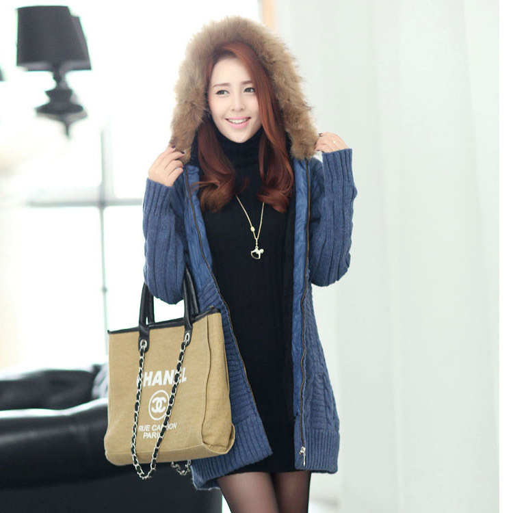 13年冬 韩版女装<em>中长款</em>加厚加<em>绒毛衣</em>外套 宽松