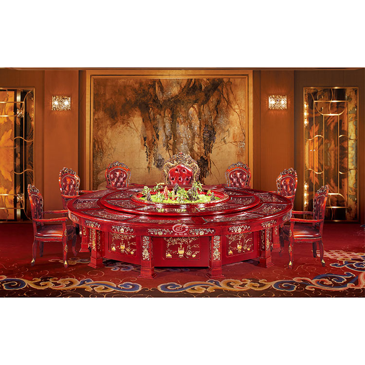 全实木雕刻电动餐桌，酒店豪华电动餐桌，实木雕刻自动餐桌--华