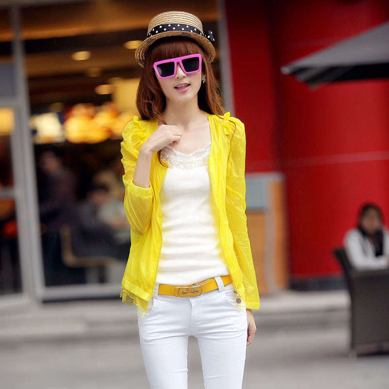 2014新款<em>春装</em> <em>女式</em>短外套 薄款长袖透明防晒衣