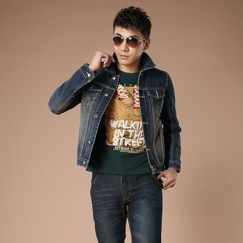 <em>韩版</em>男士<em>牛仔</em>上衣 潮男<em>修身牛仔</em>褂 <em>男牛仔外套</em>