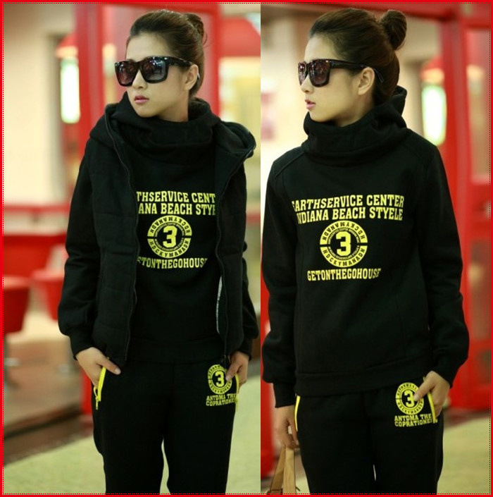 包邮秋冬韩版<em>大码女装</em>加厚套头运动装<em>三件套</em>假