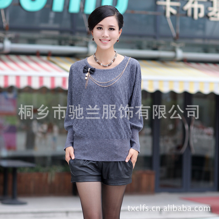 濮院针织衫厂家春季新款圆领袖大码百搭女款羊毛针织衫女式针织衫批发