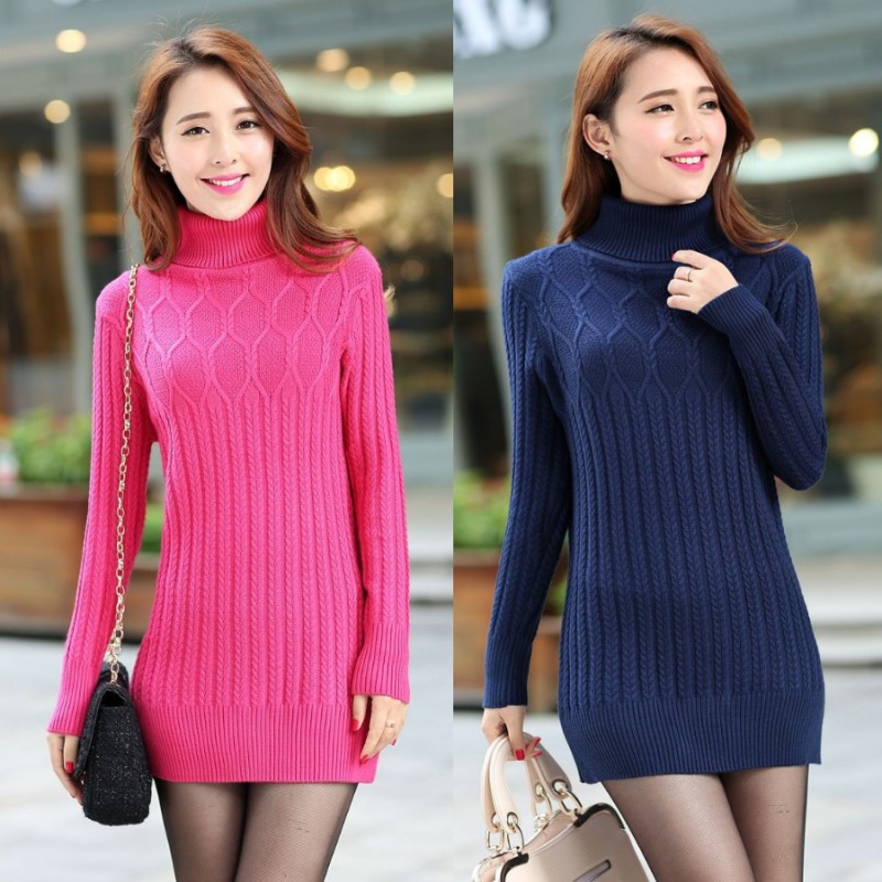 2013秋冬新款女装修身高领<em>毛衣</em> <em>中长款套头</em>打