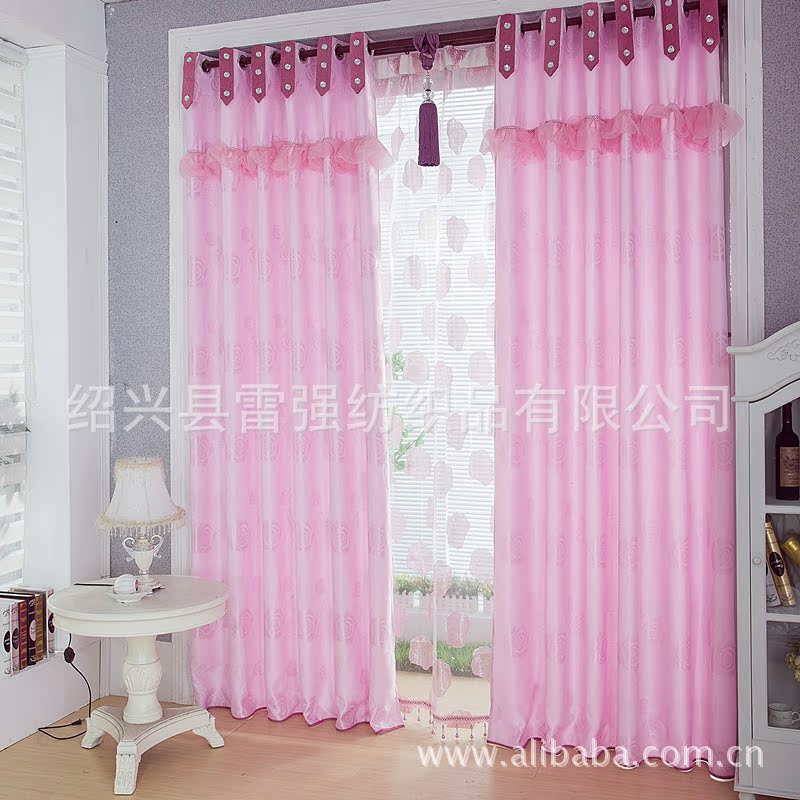 窗帘-粉紫色牡丹中式古典提花遮光布 绍兴柯桥