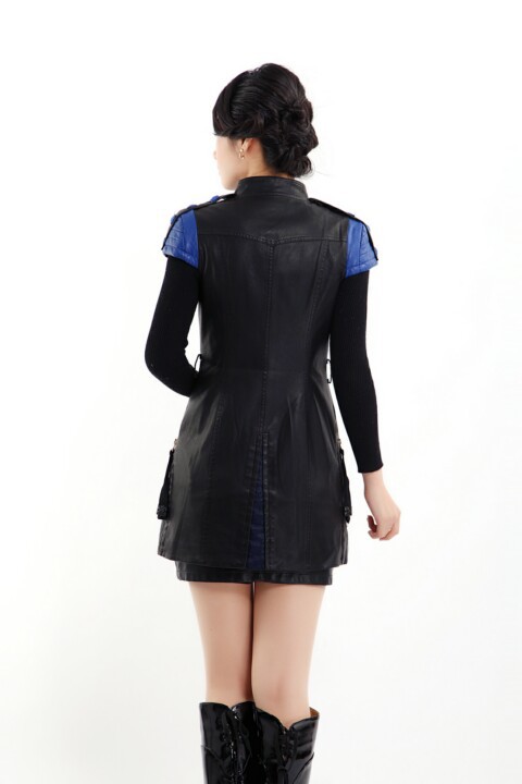 【批发供应 <em>女式</em>时尚上衣 中<em>长款</em>PU皮<em>马甲</em> (黑