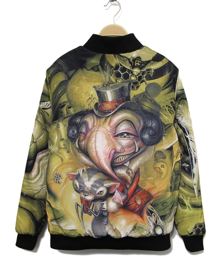 复古抽象卡通女孩小丑图案3D幻彩<em>印花开衫</em>棒