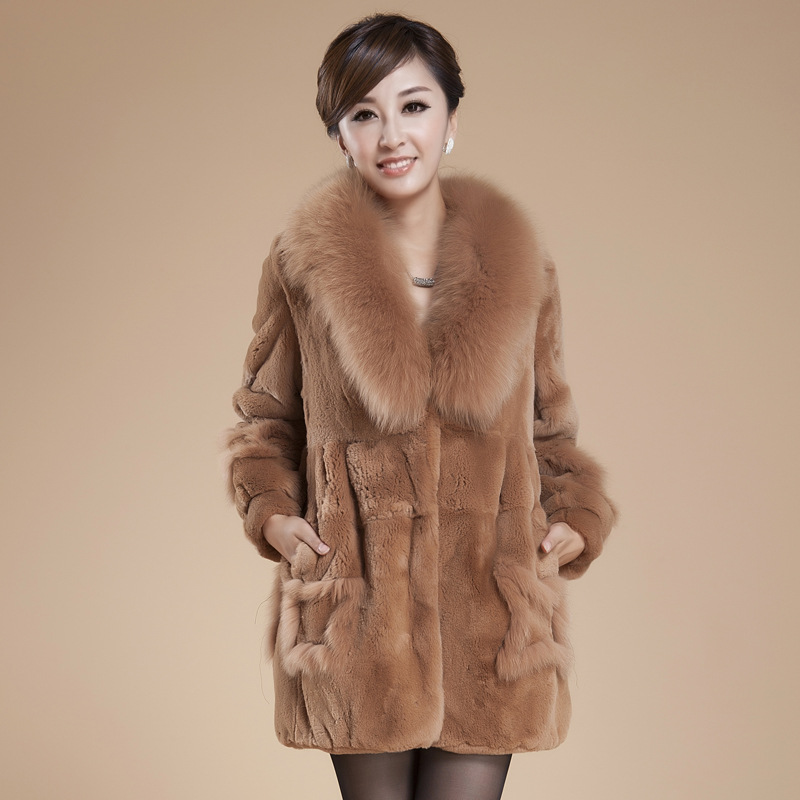 2013秋冬新款 海宁獭兔毛<em>韩版女士</em>修身中长款