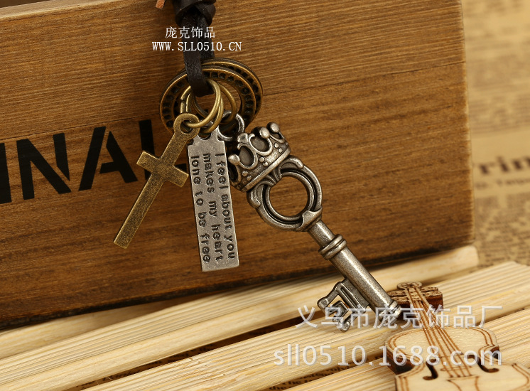 批发采购项饰-日韩流行饰品 个性钥匙真皮项链