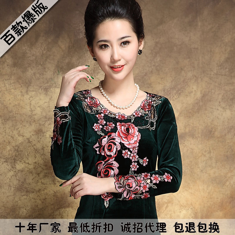 民族风碎花连衣裙 中老年冬季服装欧美印花大