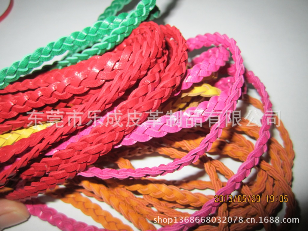 真皮6股圆形编织绳,pu抽条编织绳,饰品圆皮绳,牛皮扁编织绳