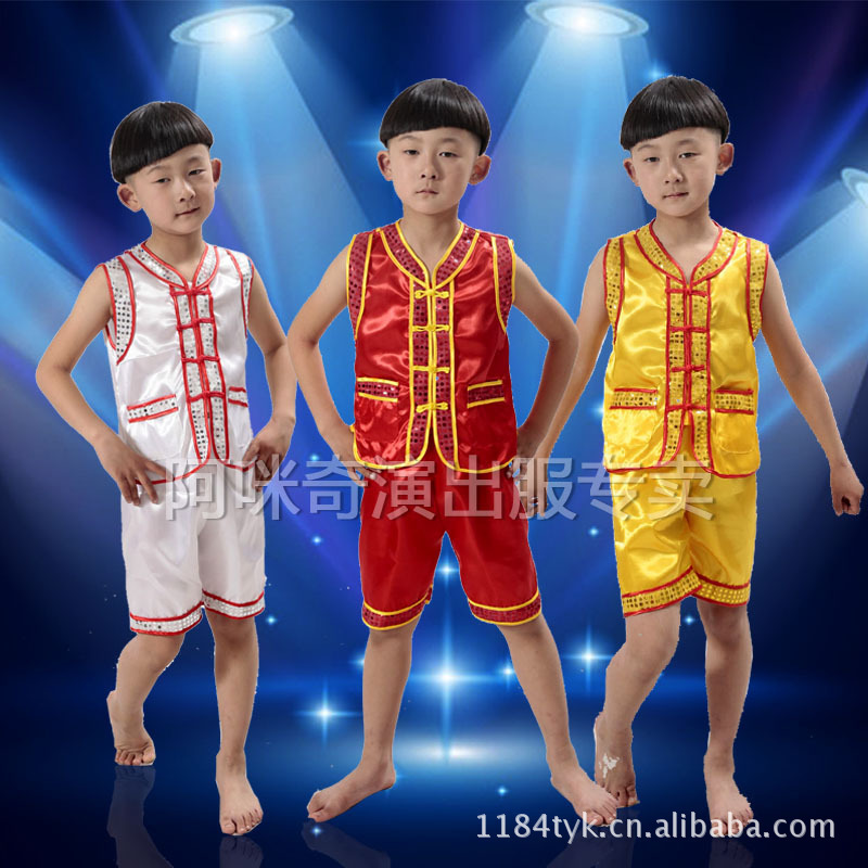 民族风演出服 <em>男童</em>舞蹈服 小<em>学</em>生亮片坎肩<em>短裤</em>
