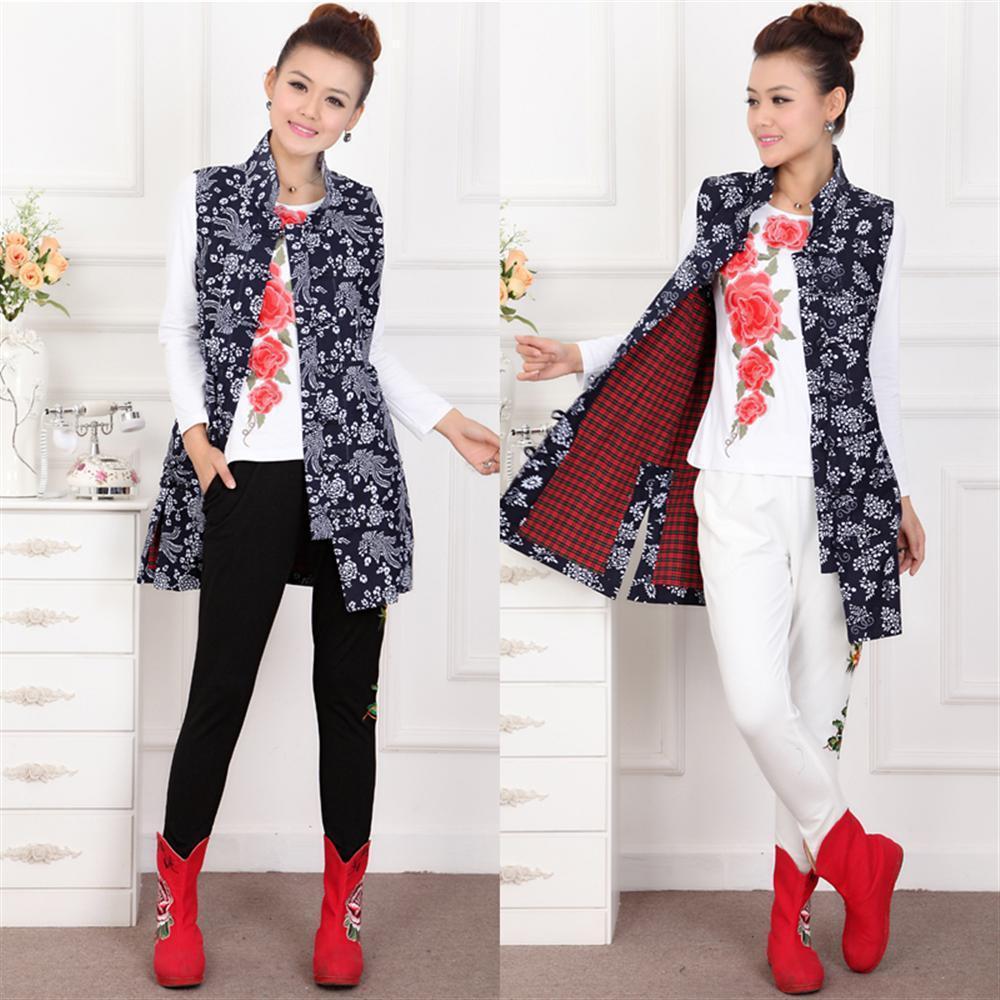 中式<em>马夹</em>套装低价批发 中<em>长款棉马甲外套</em> 松紧