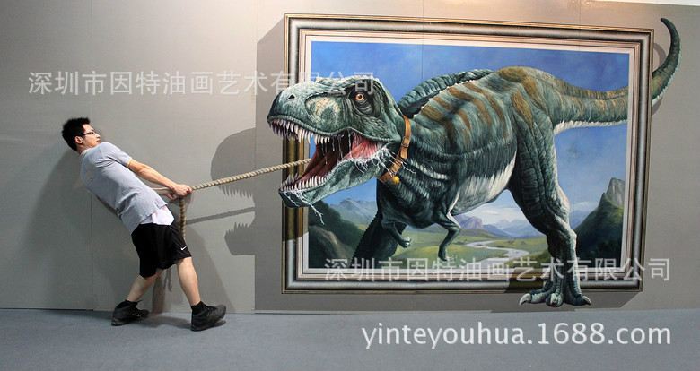 纯手工3D油画高端墙绘彩绘地画逼真写实3D立体画