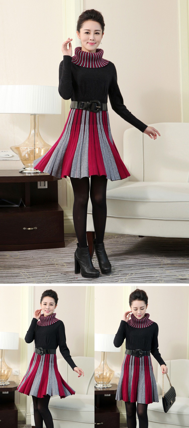 【女士<em>羊绒</em>衫<em>欧美</em>秋冬连衣裙高领<em>毛衣</em>女冬厚款