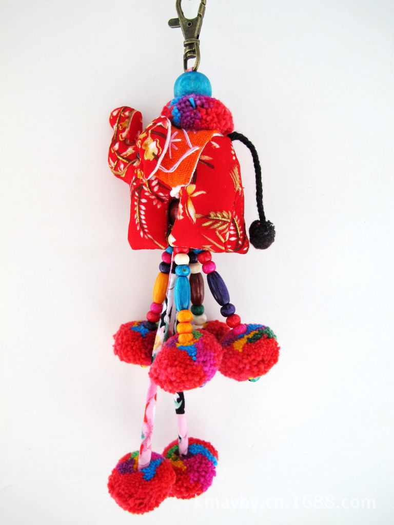 【泰国手工绒球饰品 泰国旅游纪念品大象钥匙