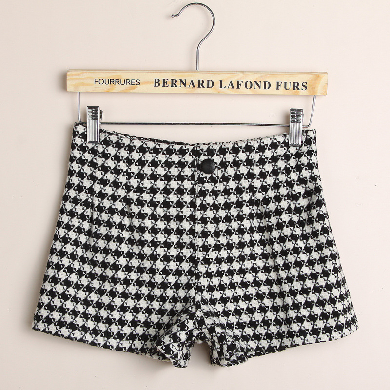 实拍 <em>2013新款毛呢短裤</em>女<em>秋冬</em>千鸟格短裤显瘦