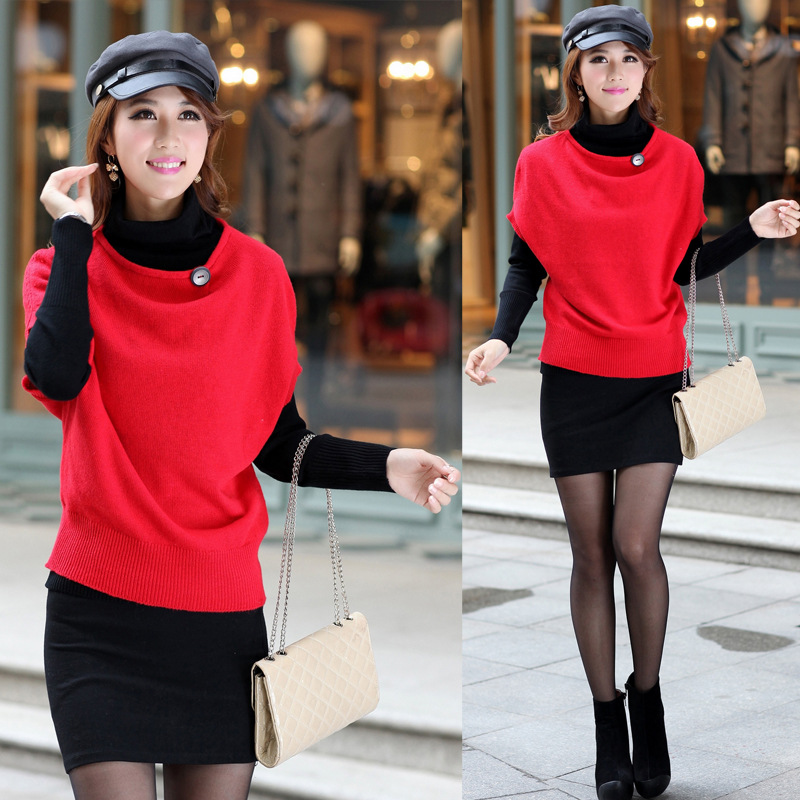 3秋冬两件套蝙蝠衫 韩版女装堆堆<em>领打底毛衣</em> 