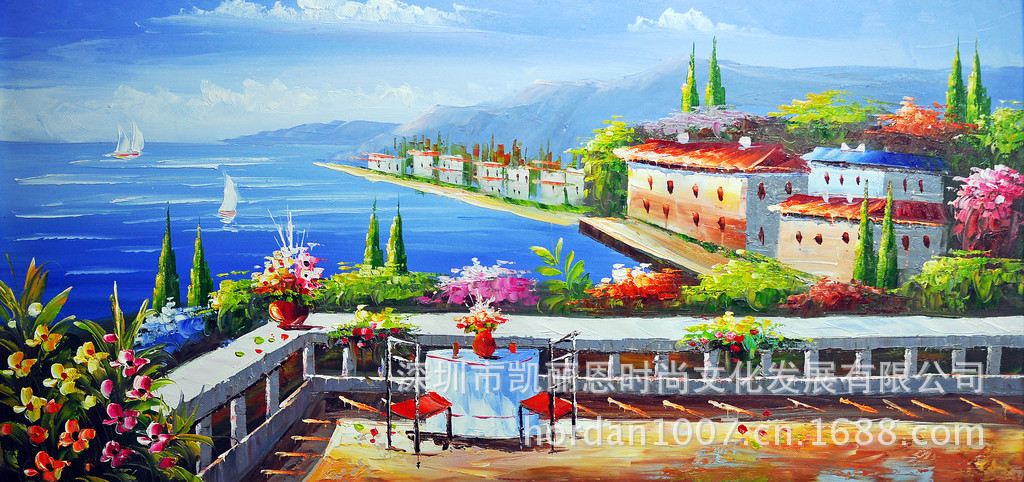 油画批发 欧式无框画芯油画 玄关壁画卧室画 地中海风景油画038