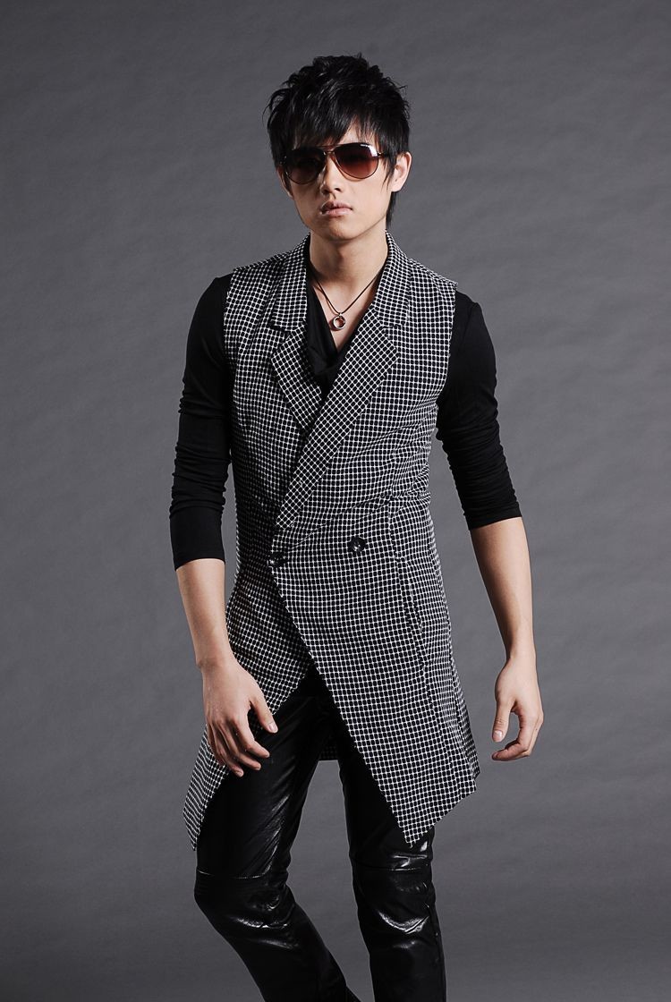 【男士中长款亚麻<em>马甲</em> 潮男<em>发型师</em>韩版修身免