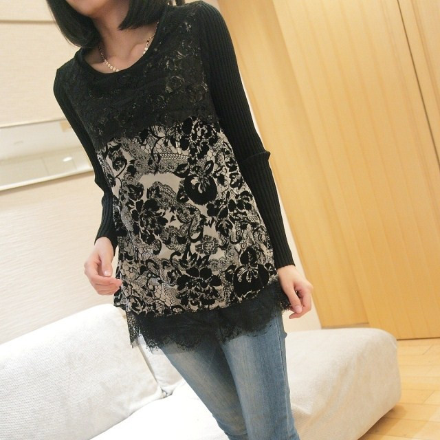 2013春季新款韩版绒布下摆蕾丝OL风格<em>气质</em>型