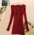 <em>酒红色</em>v领修身<em>打底长毛衣</em>公司_<em>酒红色</em>v领修身