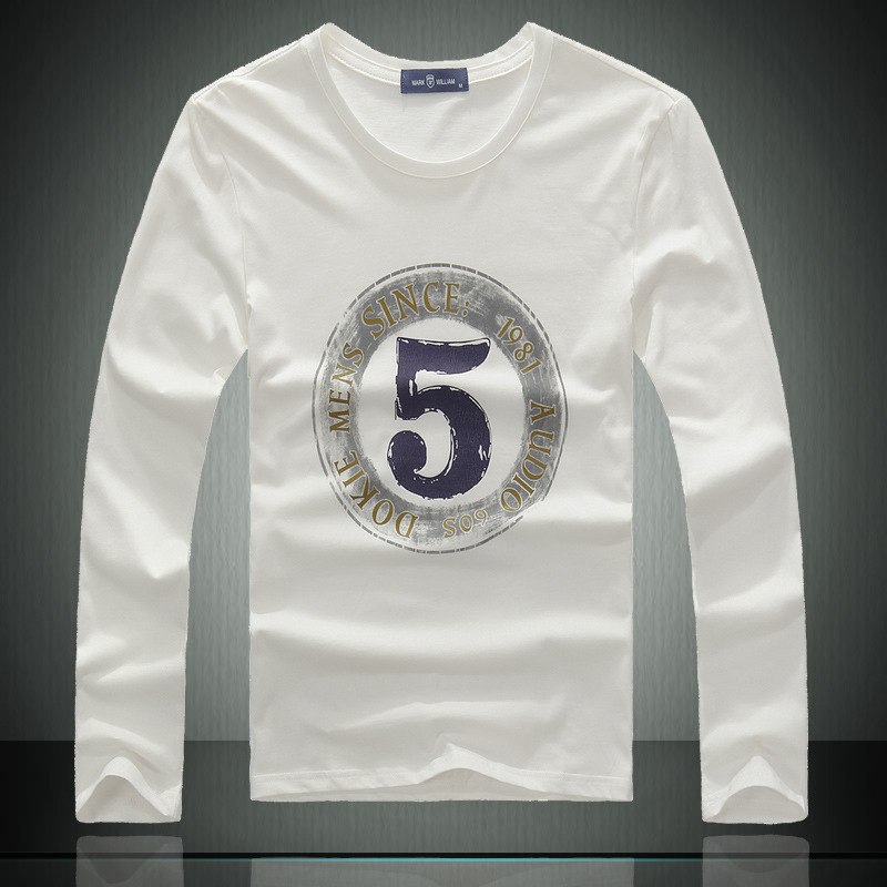 批发 代理加盟男装 修身数字印花长袖t恤男T圆