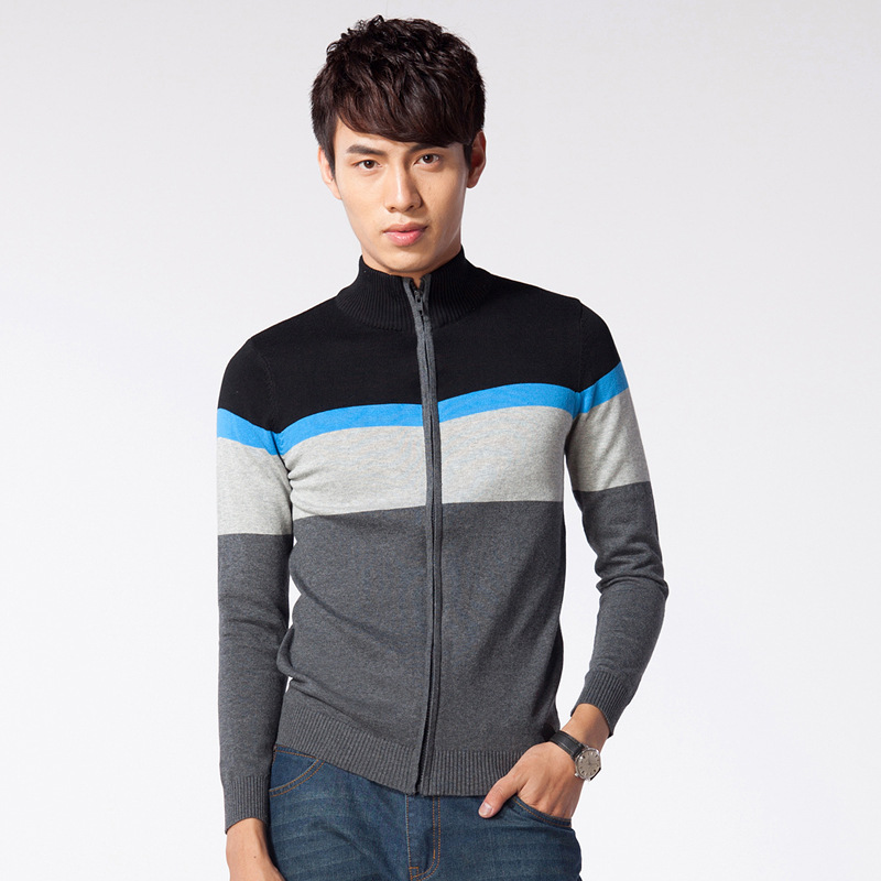 2013<em>秋冬</em>韩版<em>男毛衣</em> 时尚拉链撞色男式针织衫