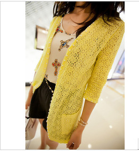 批发采购<em>女式</em>外套-珍珠镂空<em>中袖</em>蕾丝衫<em>开衫</em>外