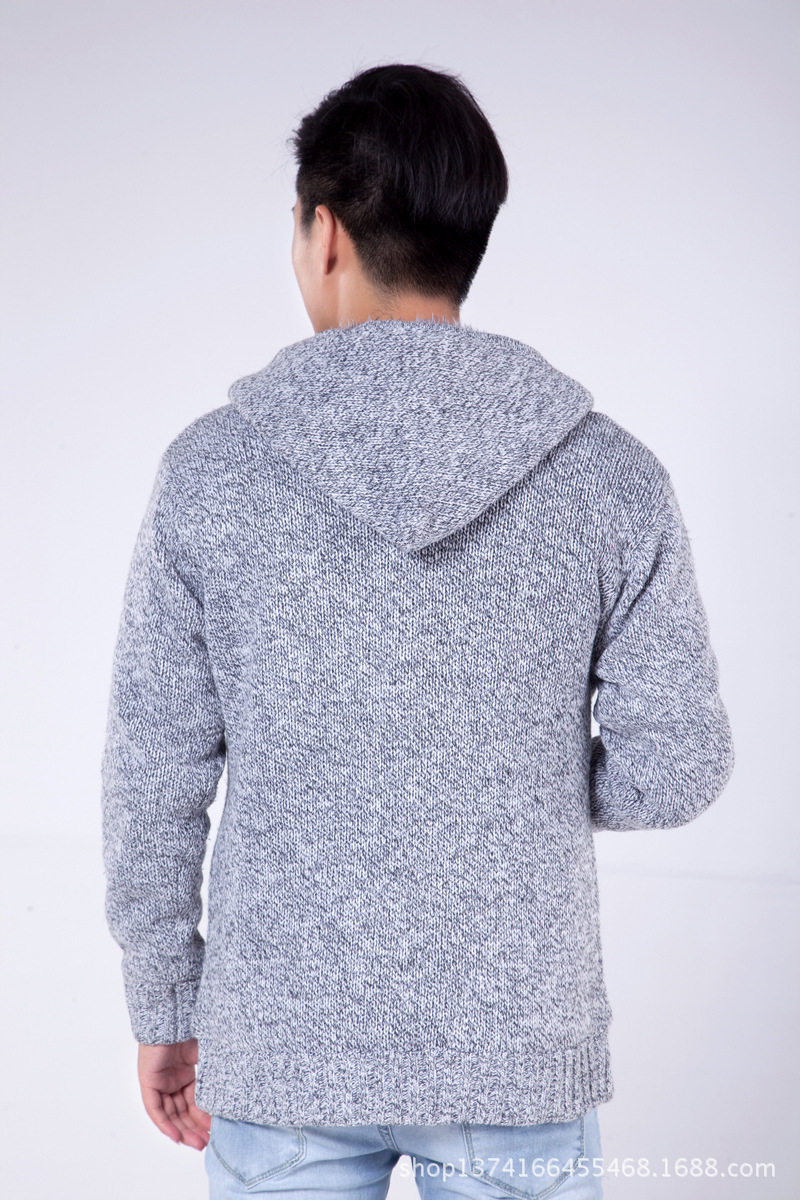 【休闲男装<em>针织开衫</em> <em>提花</em>加厚<em>拉绒</em>男士保暖连
