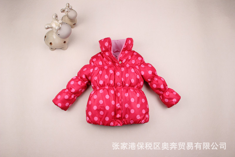 【火熱】外貿品牌童裝批發 淺色圓點大紅色 女童棉衣 兒童棉衣