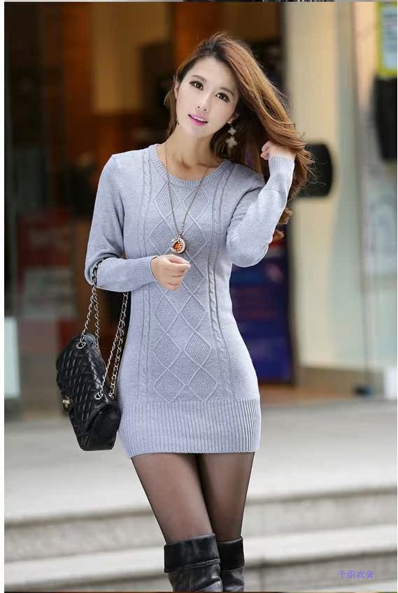 【2014秋冬新款韩版高领<em>套头打底毛衣</em> 中<em>长款</em>