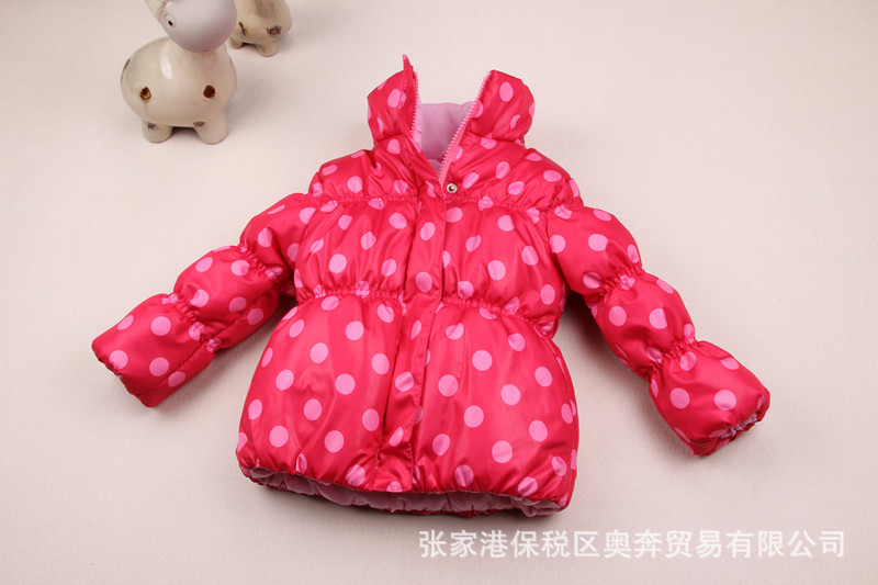 【火熱】外貿品牌童裝批發 淺色圓點大紅色 女童棉衣 兒童棉衣