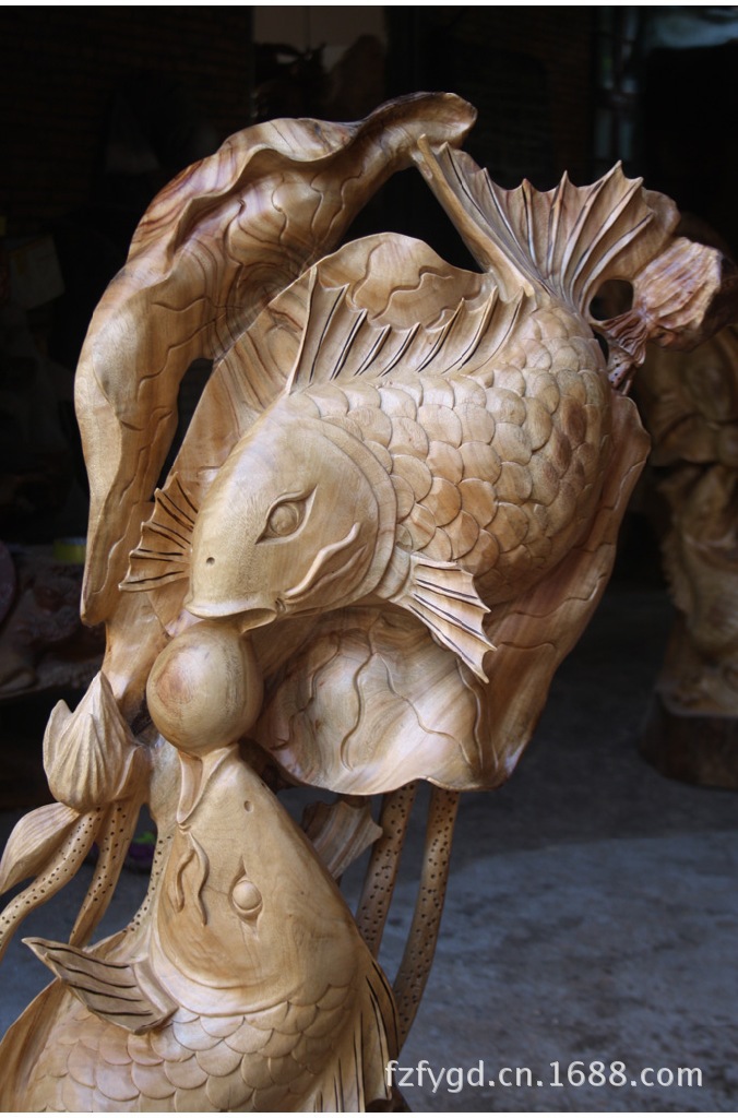 【【佛缘】木雕根雕香樟木鲤鱼年年有余宜家风