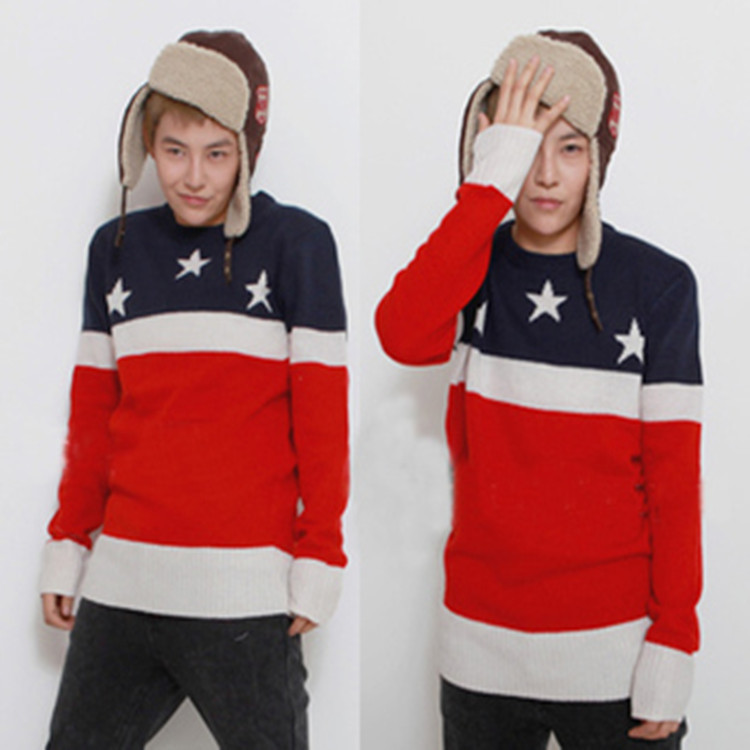 2013五角星<em>毛衣美</em>国旗毛衣 型男时尚个性拼色