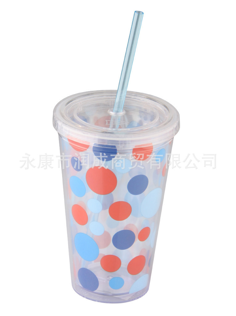 供应各种容量PS双层PS吸管杯内可放插纸饮水