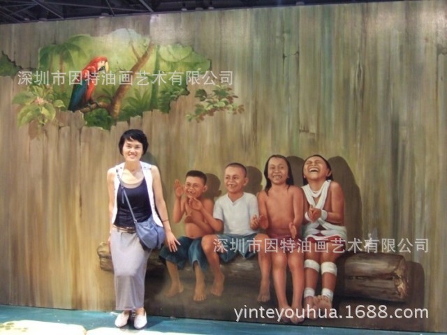 纯手工3D油画高端墙绘彩绘地画逼真写实3D立体画