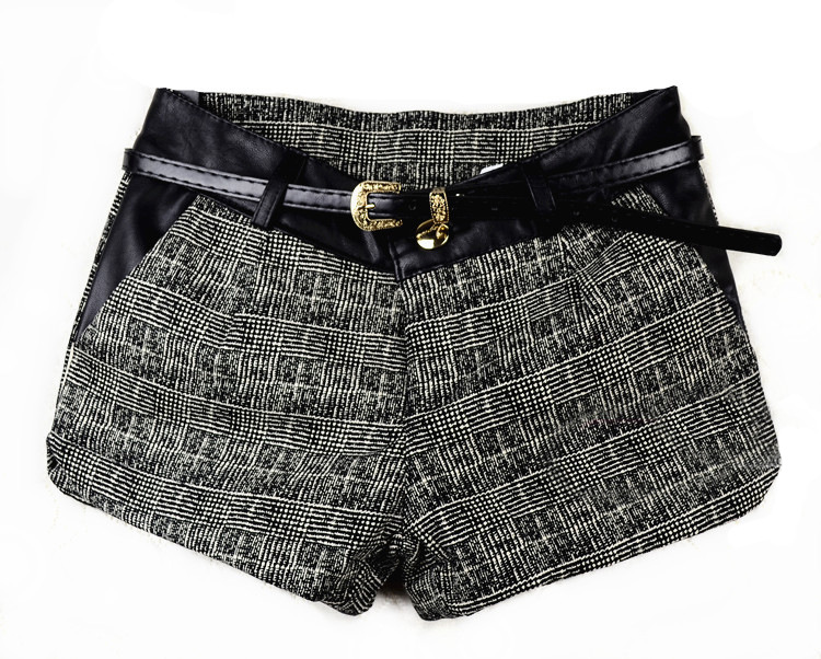2013<em>冬季</em>格子<em>短裤</em>拼皮显瘦<em>打底</em>裤女工装裤通