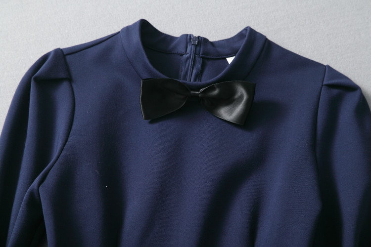 【欧洲站韩版女装俏皮蝴蝶结收腰百褶连衣裙