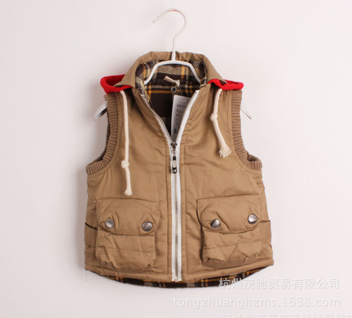 童<em>马甲</em>、背心-男童连帽<em>棉马甲</em> 冬外套 外贸童装